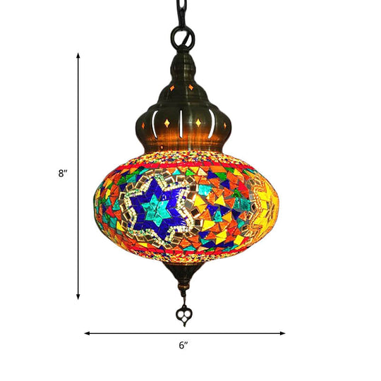 Retro Coffee House Pendant Lamp With Colorful Glass Shade - 1/4 Bulbs Ceiling Light Fixture