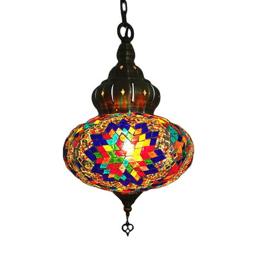 Retro Coffee House Pendant Lamp With Colorful Glass Shade - 1/4 Bulbs Ceiling Light Fixture