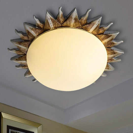 Traditional White Glass Flush Mount Ceiling Light for Dining Room - 1/3 Sunburst Lights, Sizes 9" or 15