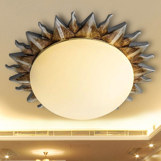 Traditional White Glass Flush Mount Ceiling Light for Dining Room - 1/3 Sunburst Lights, Sizes 9" or 15