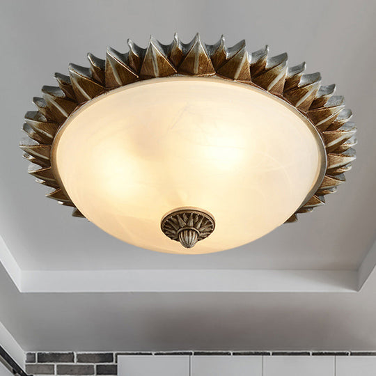 Traditional White Glass Flush Mount Ceiling Light for Dining Room - 1/3 Sunburst Lights, Sizes 9" or 15