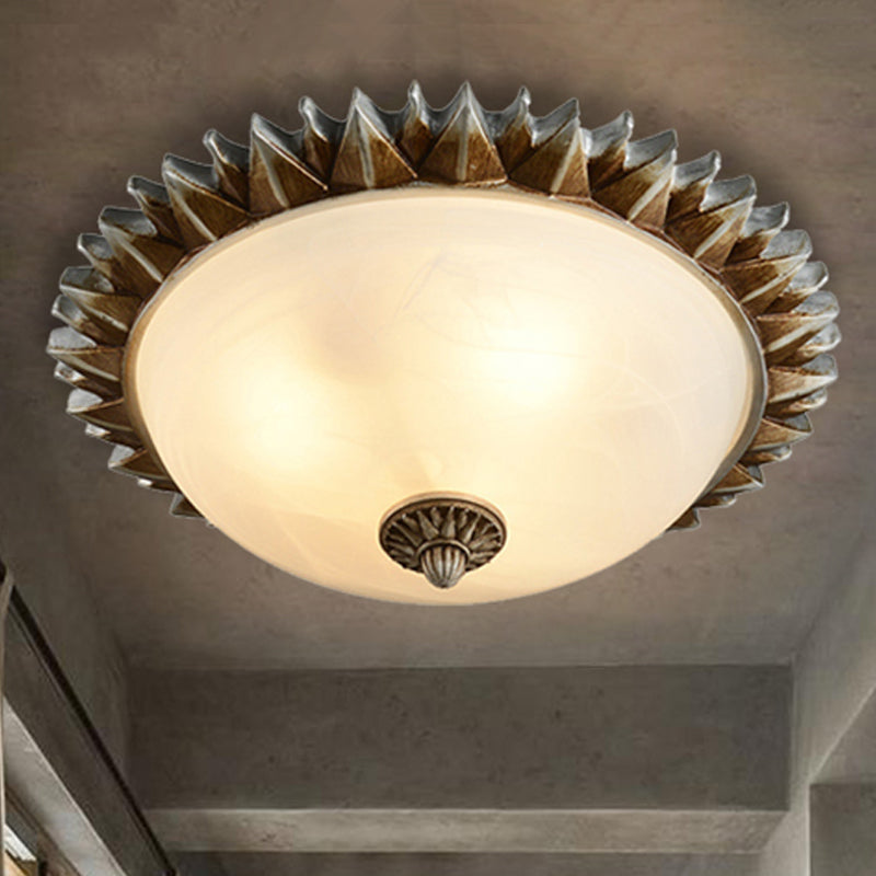 Traditional White Glass Flush Mount Ceiling Light for Dining Room - 1/3 Sunburst Lights, Sizes 9" or 15