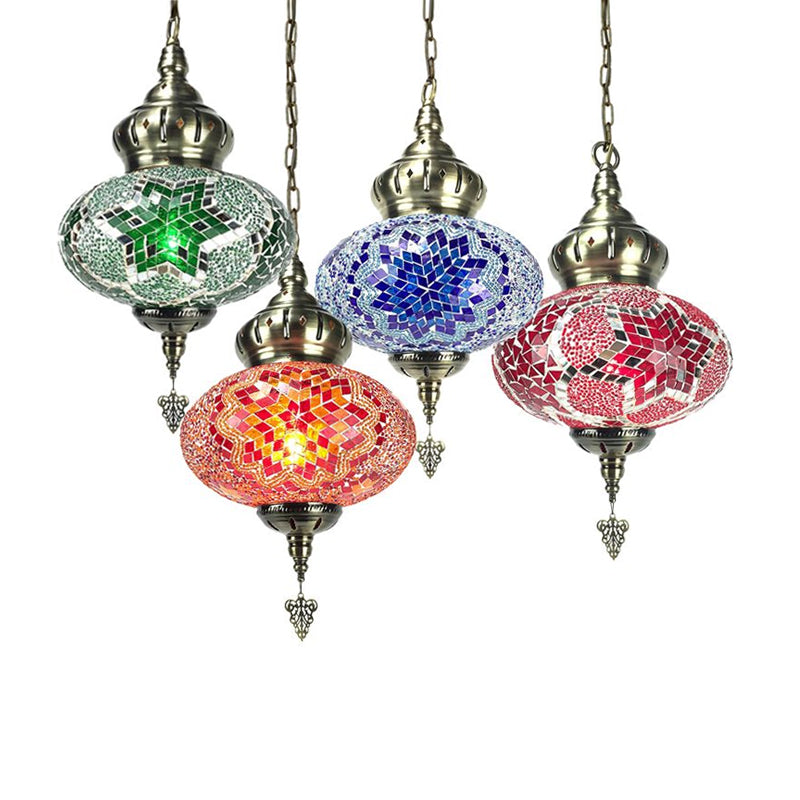 Traditional Red/Orange/Blue Glass Pendant Ceiling Light Fixture - Perfect For Living Room