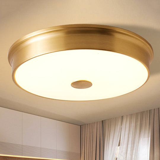 LED Drum Flush Mount Lighting White Glass Ceiling Fixture for Living Room in Warm/White Light, Various Sizes Available
