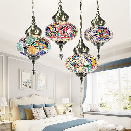 Colorful Glass Pendant Ceiling Light Fixture - Traditional Global Style With 1/4 Heads In Chrome For