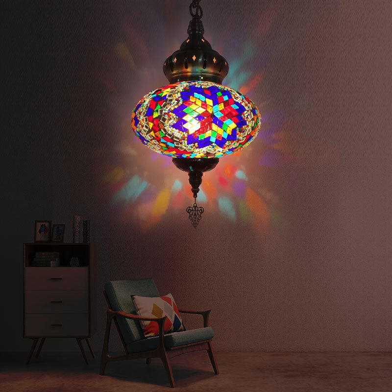 Colorful Glass Pendant Ceiling Light Fixture - Traditional Global Style With 1/4 Heads In Chrome For