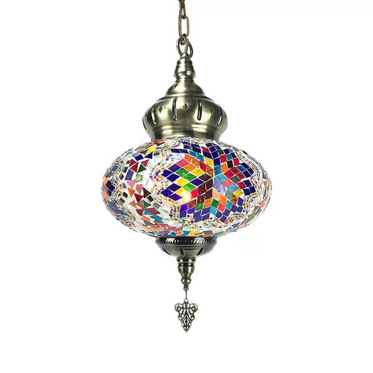 Colorful Glass Pendant Ceiling Light Fixture - Traditional Global Style With 1/4 Heads In Chrome For