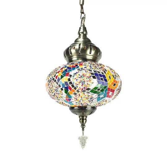 Colorful Glass Pendant Ceiling Light Fixture - Traditional Global Style With 1/4 Heads In Chrome For