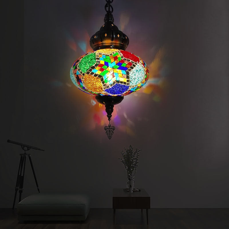 Colorful Glass Pendant Ceiling Light Fixture - Traditional Global Style With 1/4 Heads In Chrome For