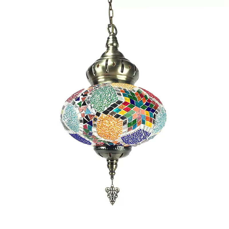 Colorful Glass Pendant Ceiling Light Fixture - Traditional Global Style With 1/4 Heads In Chrome For