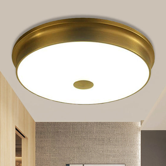 Traditional LED Bedroom Ceiling Light in Black/Gold with Round White Glass Flush Fixture, Multiple Sizes available - 11"/12.5"/16" W