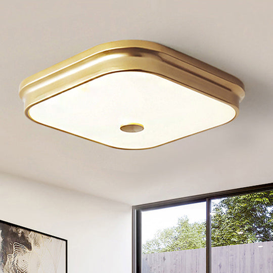 Led Flushmount Lighting: Traditional Square Frosted Glass Ceiling Light - Black/Gold For Living Room