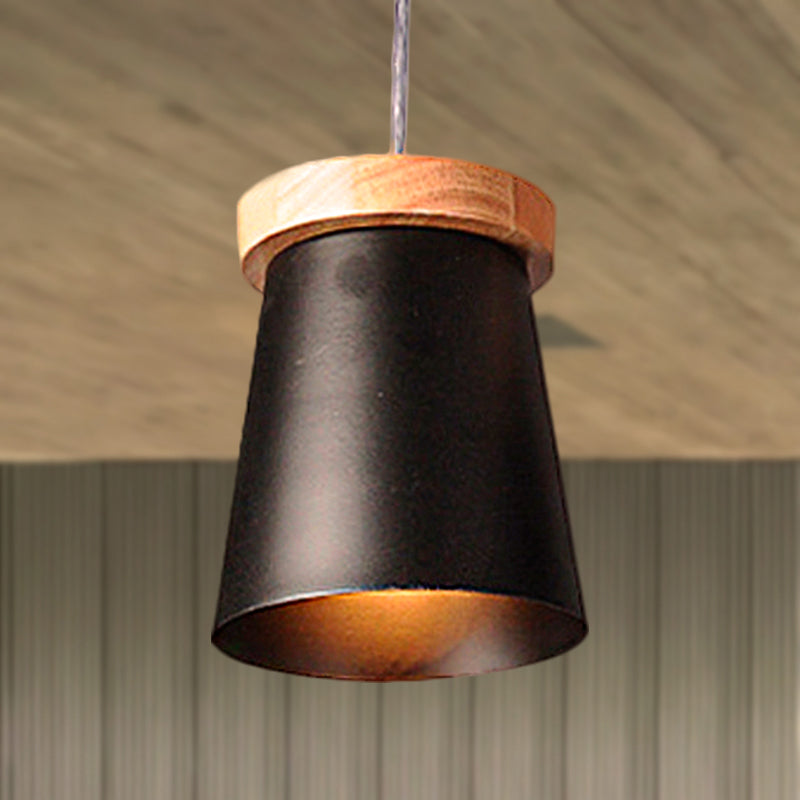 Black Industrial Loft Kitchen Pendant Ceiling Light - Metal & Wood Finish