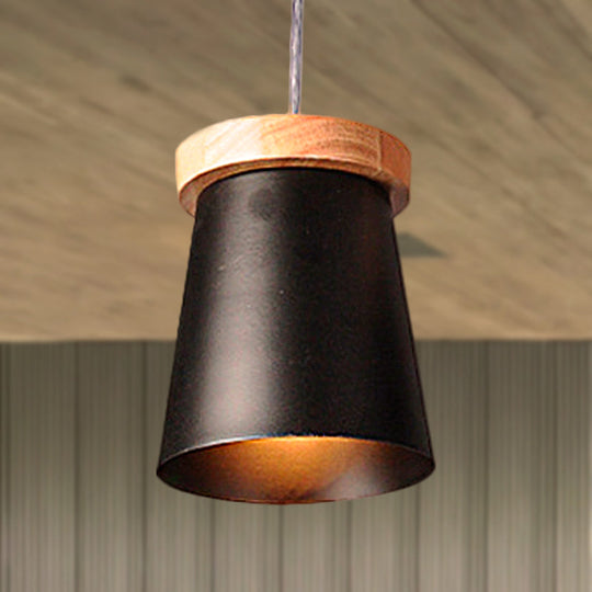 Black Industrial Loft Kitchen Pendant Ceiling Light - Metal & Wood Finish