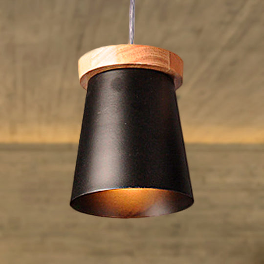 Black Industrial Loft Kitchen Pendant Ceiling Light - Metal & Wood Finish