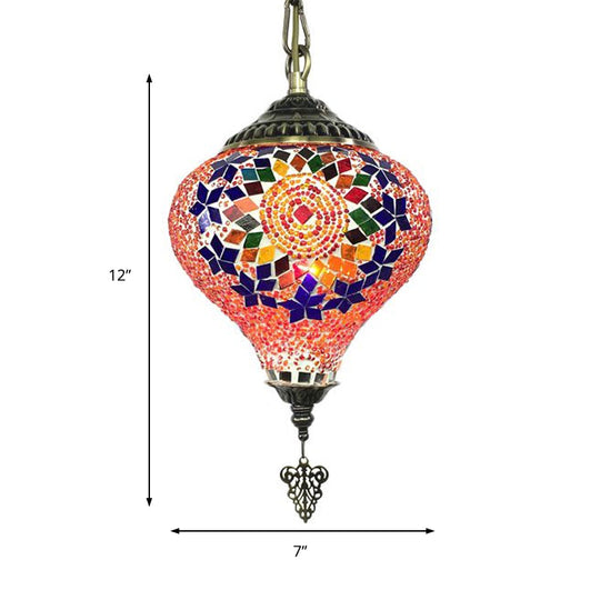 Bronze Coffee House Pendant Light Kit With Colorful Glass Shade