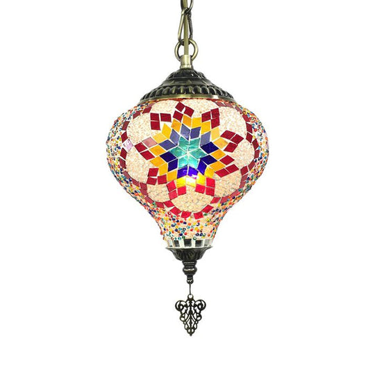 Bronze Coffee House Pendant Light Kit With Colorful Glass Shade
