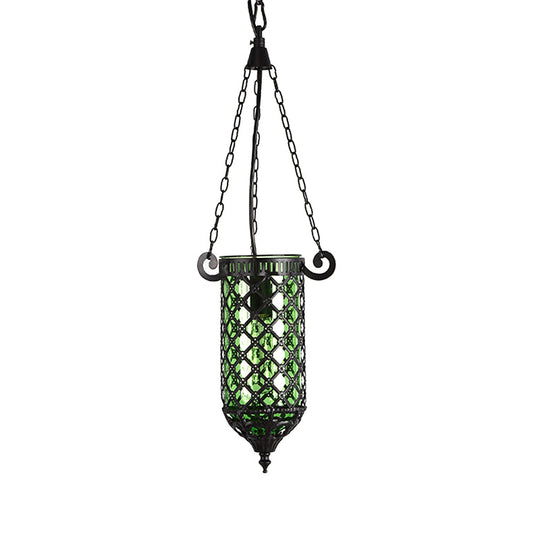 Pencil Glass Pendant Lamp - Antique Hanging Light Fixture With Blue/Green/Purple Tones For Living