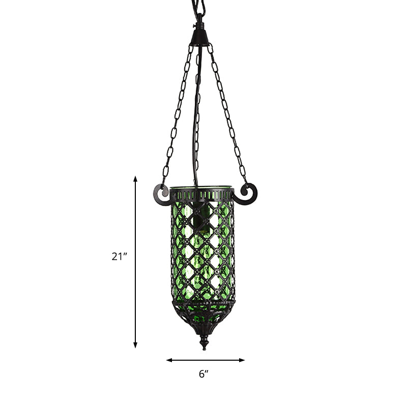 Pencil Glass Pendant Lamp - Antique Hanging Light Fixture With Blue/Green/Purple Tones For Living