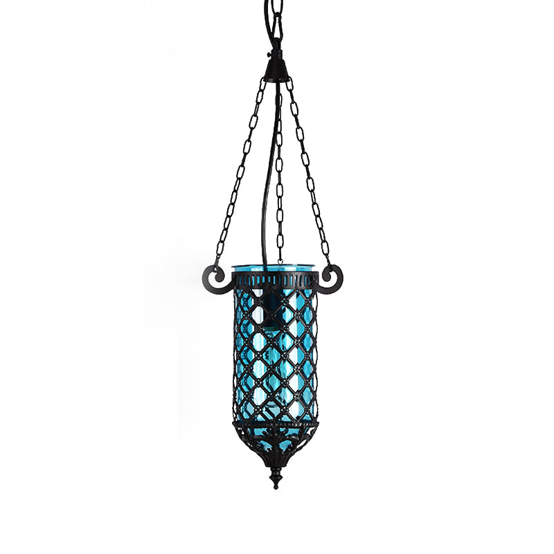 Pencil Glass Pendant Lamp - Antique Hanging Light Fixture With Blue/Green/Purple Tones For Living