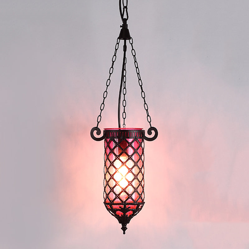 Pencil Glass Pendant Lamp - Antique Hanging Light Fixture With Blue/Green/Purple Tones For Living