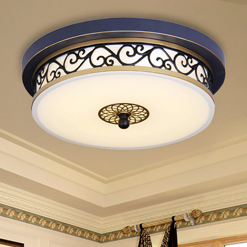 Led Ceiling Light With Frosted Drum Shade In White/Warm Classic White Flush Mount For Living Room