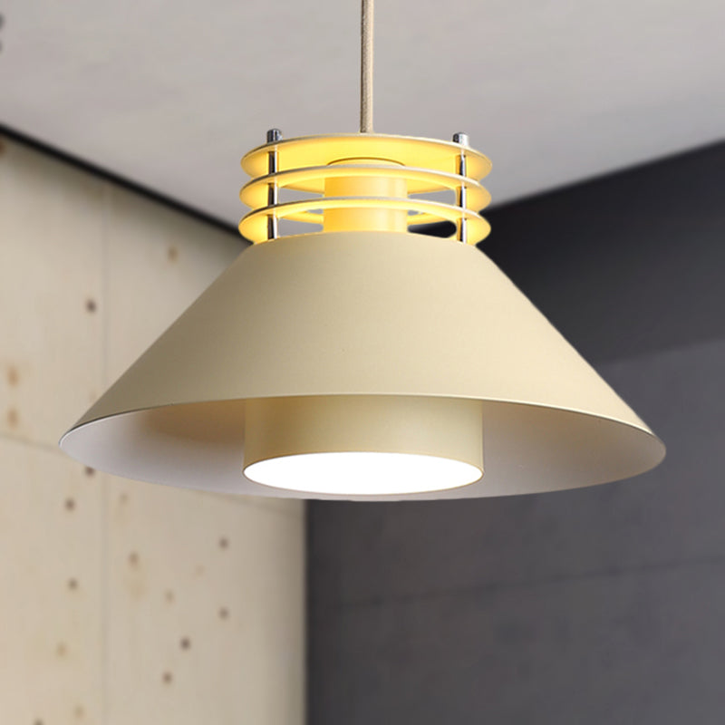 Nordic Style Conic Pendant Ceiling Light - 9/12 Dia Metal Suspension In Black/White Ideal For Living