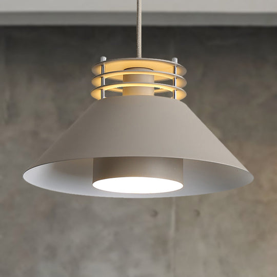 Nordic Style Conic Pendant Ceiling Light - 9/12 Dia Metal Suspension In Black/White Ideal For Living