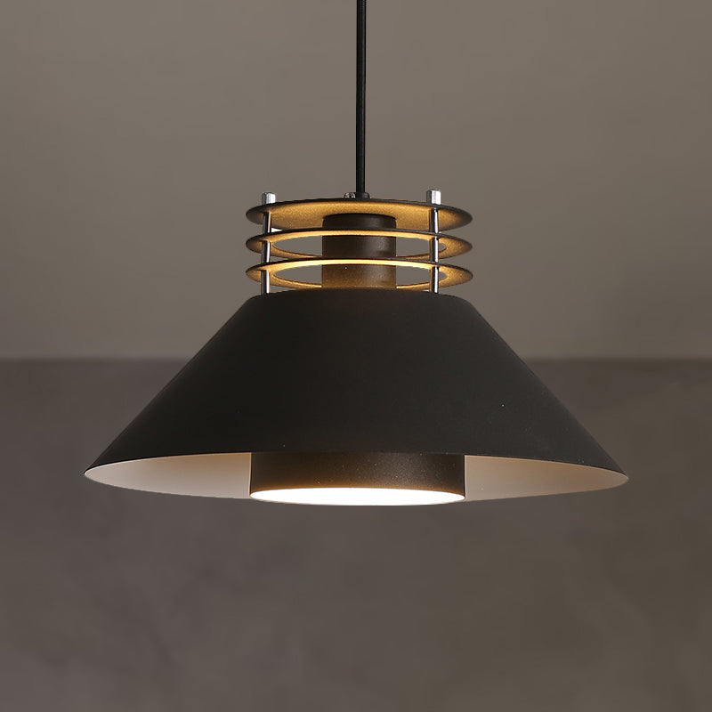 Nordic Style Conic Pendant Ceiling Light - 9/12 Dia Metal Suspension In Black/White Ideal For Living