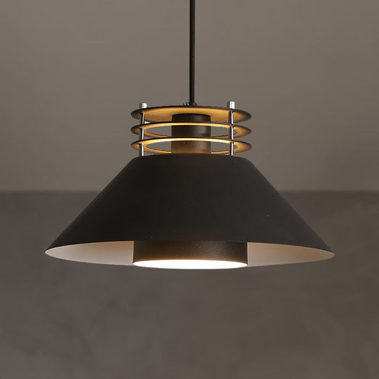 Nordic Style Conic Pendant Ceiling Light - 9/12 Dia Metal Suspension In Black/White Ideal For Living