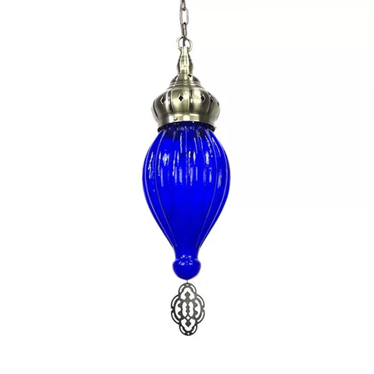 Ribbed Glass Droplet Hanging Lamp In Blue/Green/Taupe - Perfect For Bedroom