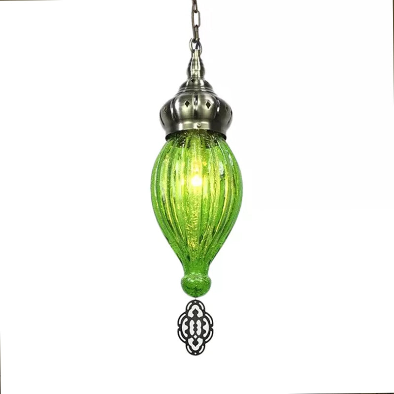 Ribbed Glass Droplet Hanging Lamp In Blue/Green/Taupe - Perfect For Bedroom