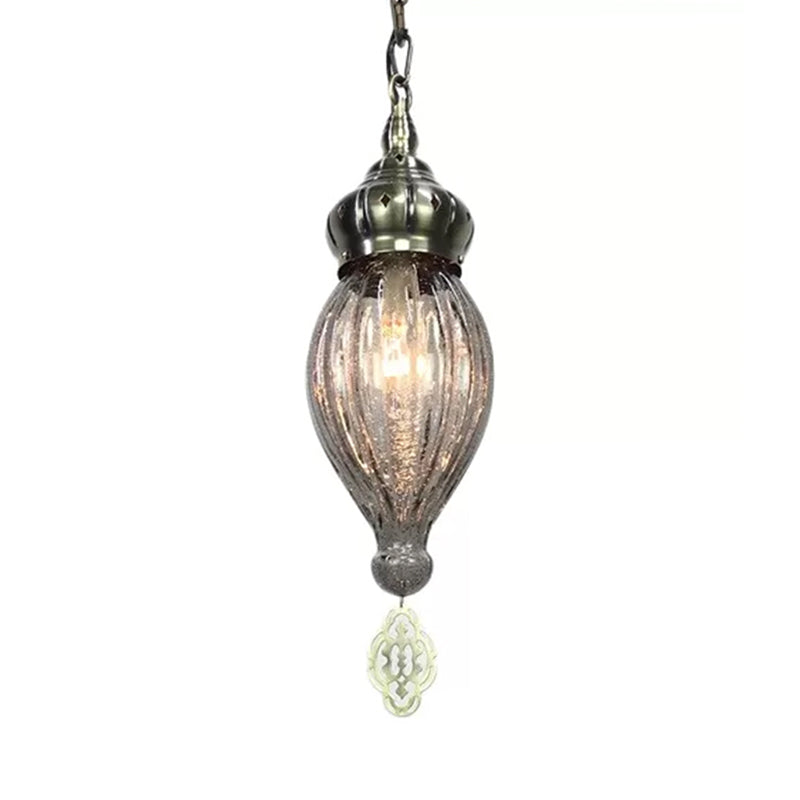Ribbed Glass Droplet Hanging Lamp In Blue/Green/Taupe - Perfect For Bedroom