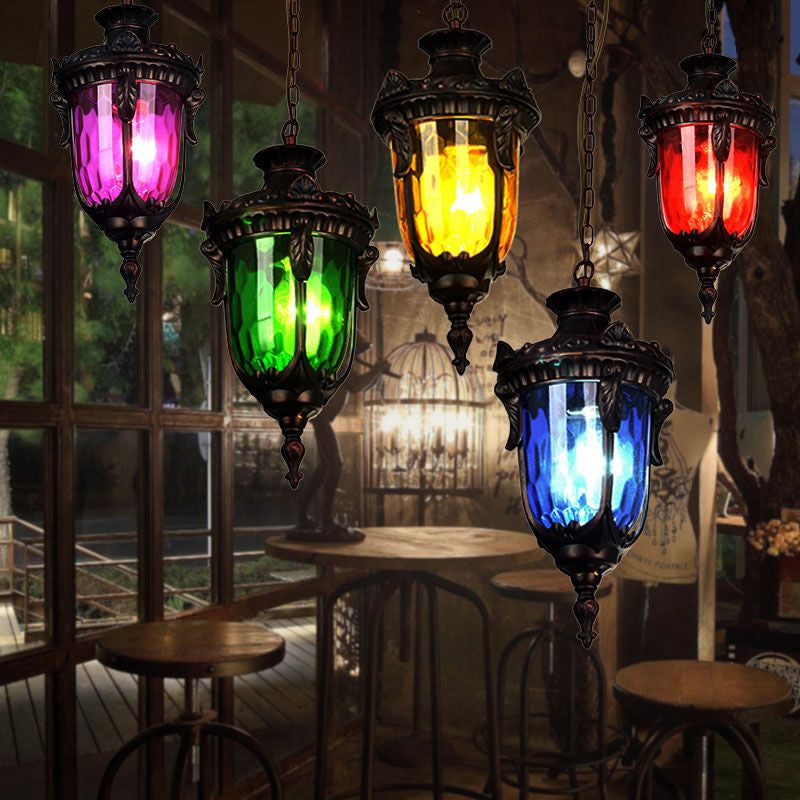 Colorful Glass Urn Hanging Lamp With Multiple Bulbs For Living Room Suspension Lighting Multi-Color