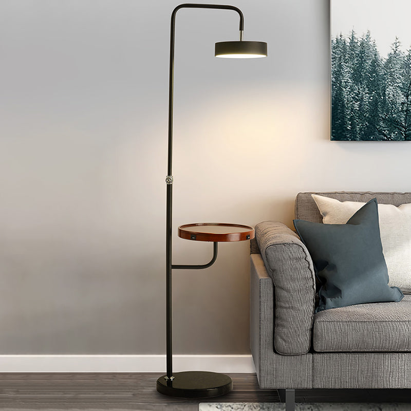 Modern Metal Swing-Arm Led Floor Lamp With Round Table - Living Room Stand Up Light