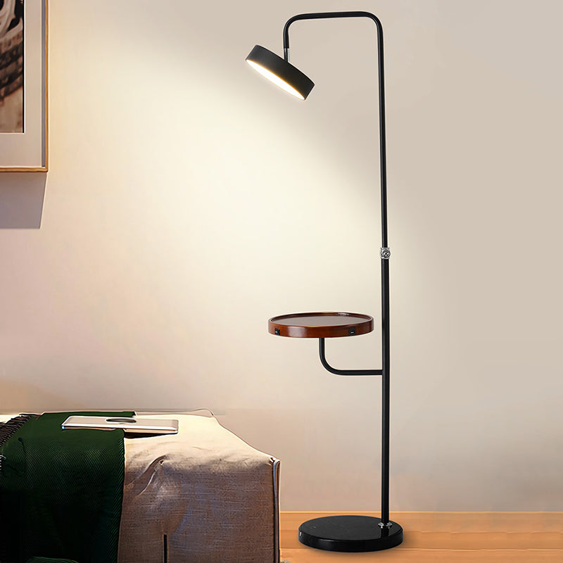 Modern Metal Swing-Arm Led Floor Lamp With Round Table - Living Room Stand Up Light