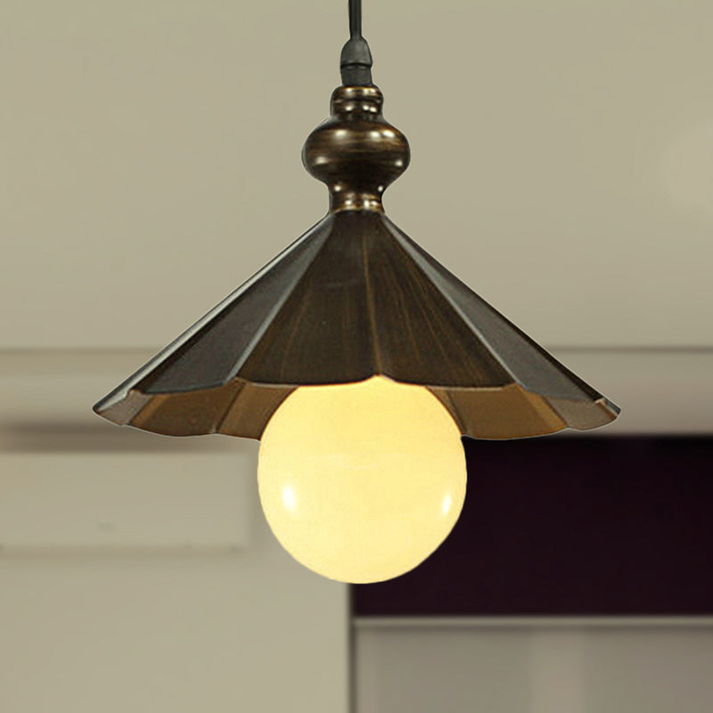 Industrial Scalloped Shade Pendant Ceiling Light, Brown/Rust Finish – Restaurant Hanging Lighting