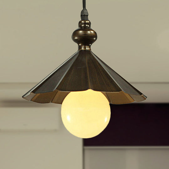 Industrial Scalloped Shade Pendant Ceiling Light, Brown/Rust Finish – Restaurant Hanging Lighting