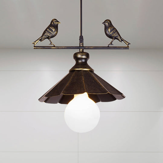 Industrial Scalloped Shade Pendant Ceiling Light, Brown/Rust Finish – Restaurant Hanging Lighting