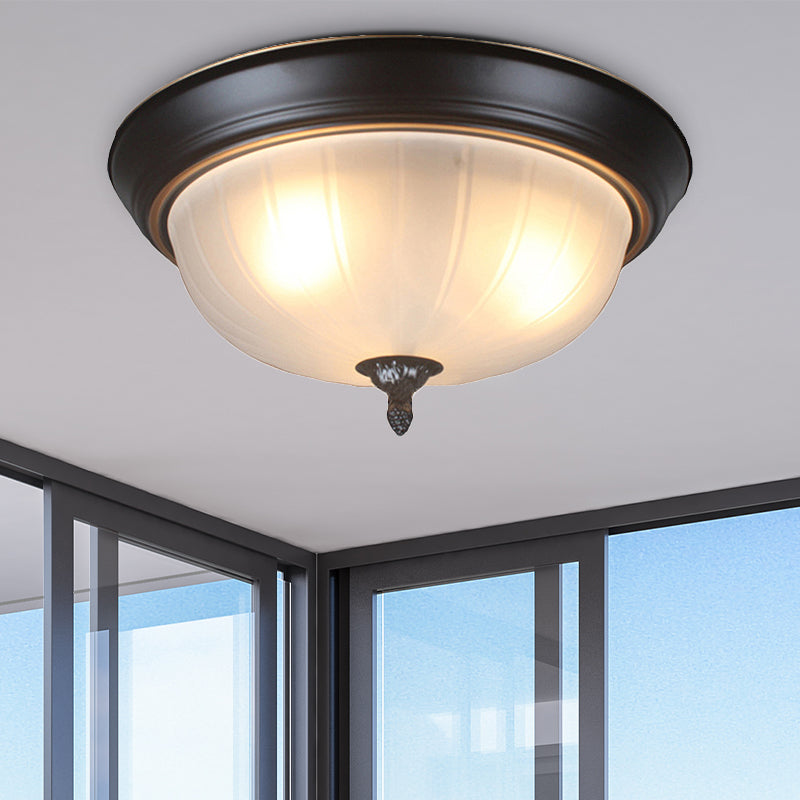 Traditional Frosted Glass Bowl Flushmount Light with 3 Black Ceiling Lighting Options - 13"/15"/19" Wide