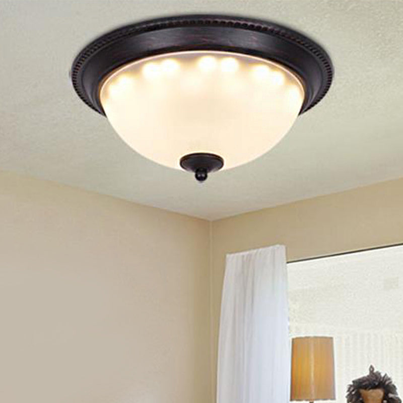 Traditional Black Flush Light Fixture with Frosted Glass, Ideal for Living Room Ceiling Lighting - 11"/15" Wide