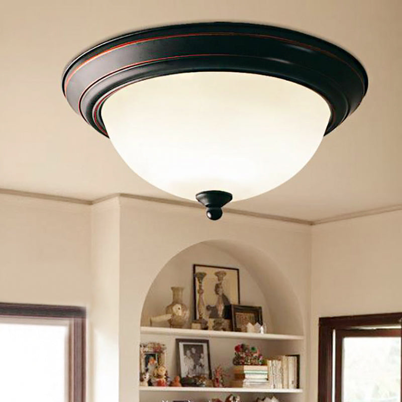 Traditional Flush Mount LED Ceiling Lamp - Black Bowl Design for Living Room (11",15",19") - Warm/White Light