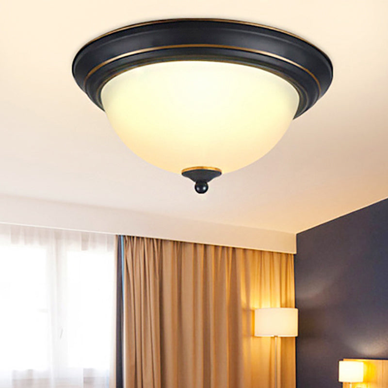 Traditional Flush Mount LED Ceiling Lamp - Black Bowl Design for Living Room (11",15",19") - Warm/White Light