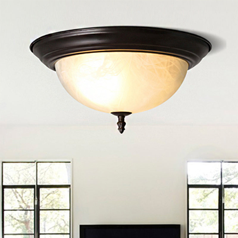 Classic Frosted Glass Flush Mount Lamp - Black/Black and Gold 3-Light Living Room Ceiling Fixture, 13"/15" Wide
