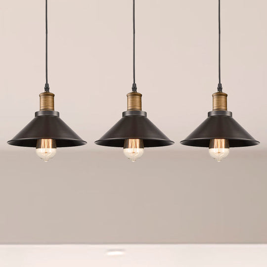 Vintage Metal Pendant Lights - Set of 3 Cone Shades for Restaurants/Ceiling Hanging, Black 1-Light Design