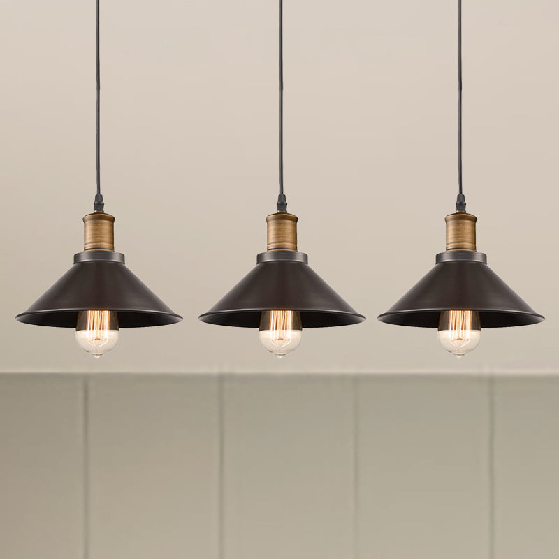 Vintage Metal Pendant Lights - Set of 3 Cone Shades for Restaurants/Ceiling Hanging, Black 1-Light Design