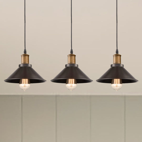 Vintage Metal Pendant Lights - Set of 3 Cone Shades for Restaurants/Ceiling Hanging, Black 1-Light Design