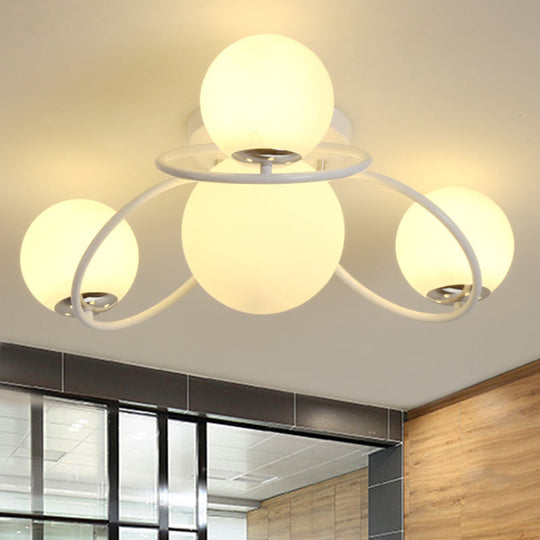 Classic 4-Light Opal Glass Semi-flush Ceiling Fixture in Black/White for Living Room