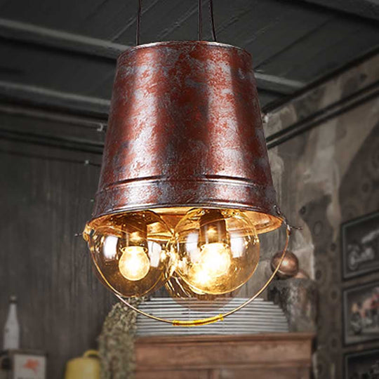 Rustic Clear Glass Pendant Chandelier: 3-Light Semi Globe For Living Room Black Metal Hanging
