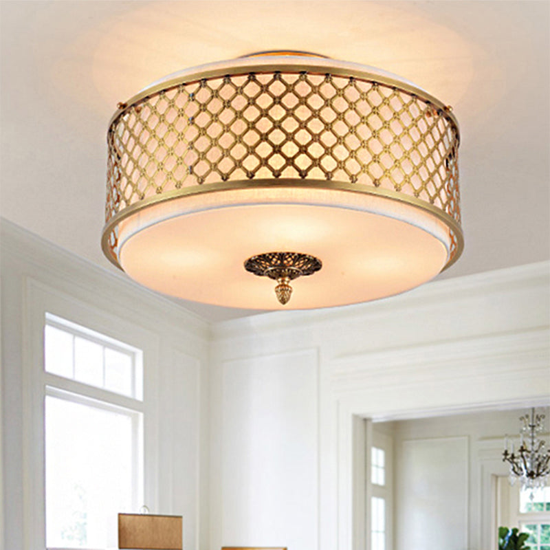 Classic Drum Metal Flush Mount Lamp, Brass Finish, 4/5 Lights, 16"/19.5" Wide, Living Room Ceiling Lighting